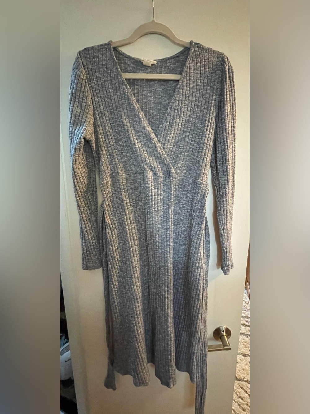 Mimi Maternity Gray Ribbed Wrap Maternity Dress